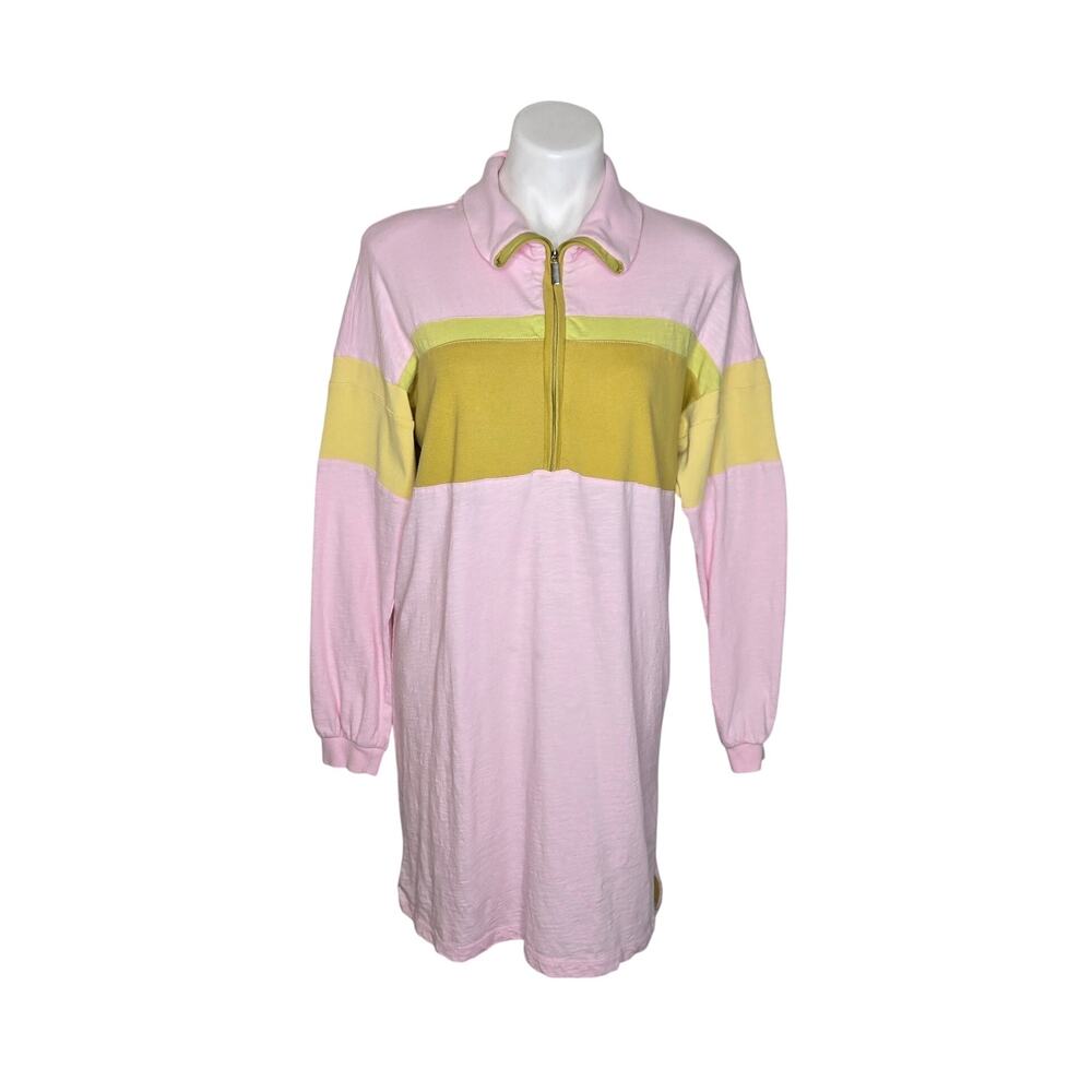 DAILY PRACTICE Zip Up Shirt Dress Pink & Yellow Size XS